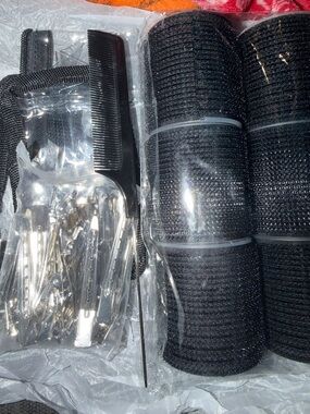 Black Hair Rollers and Styling Clips Set